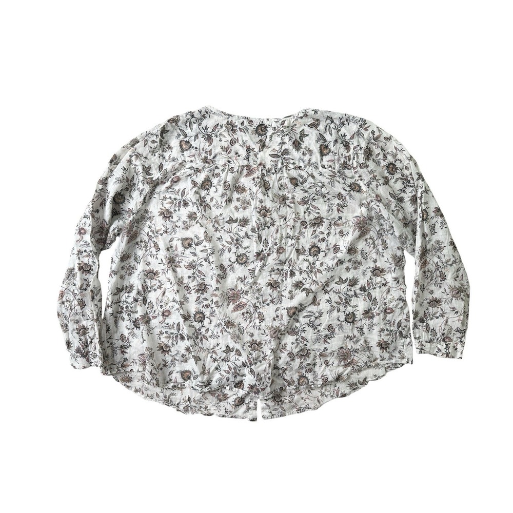 J Jill Shirt Women plus 2X White Floral Flowy Boxy Collared Button Front Prairie - Picture 6 of 16